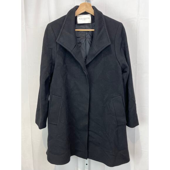 FLEURETTE Loro Piana Size 2 Wool Coat Button Up Long Sleeve Side Slit Black USA - Picture 1 of 11
